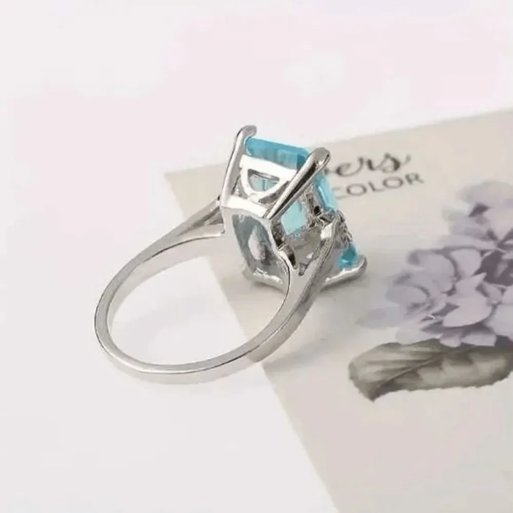 Dark Aquamarine Diamond White Gold Anniversary Engagement Ring